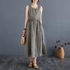 Vintage Plaid Tank Dress Crew Neck Sleeveless Base Dress Women's Long Summer Dress
