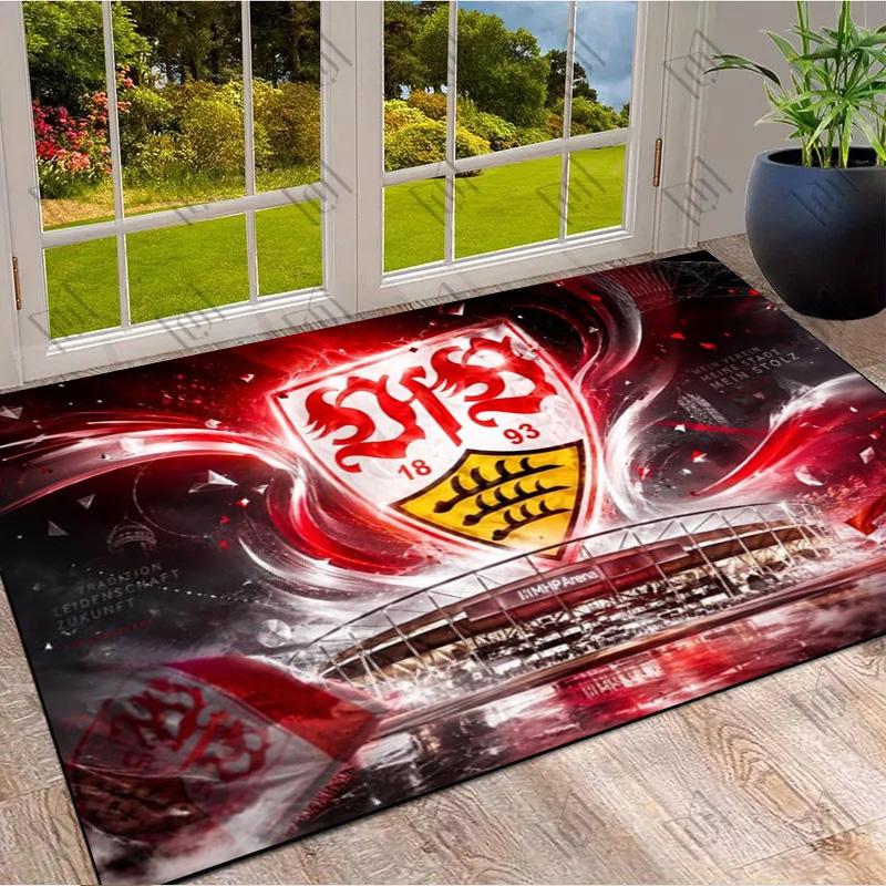 Клубный герб VfB Stuttgart Красная волна Печать стадиона Ковер Площадка для ковра Фан немецкого футбола Нескользящий Прямоугольный коврик для пола Игровая комната Гостиная Спальня Домашний декор Ковер