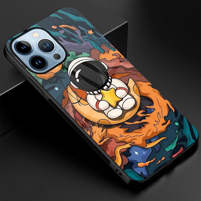 Чехол с милым астронавтом с рисунком для Iphone 11 14 13 12 Pro Max Mini Xs Xr X 7 8 6s Plus Se 2022, задняя крышка из закаленного стекла, чехол