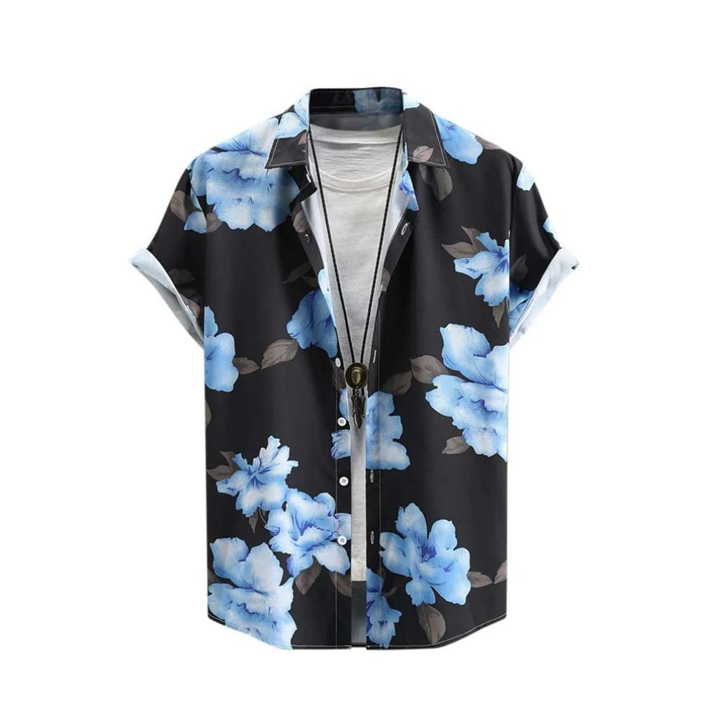 Рубашки для мужчин и женщин с принтом на берегу моря, с коротким рукавом, с цветочным принтом, модные рубашки с пуговицами