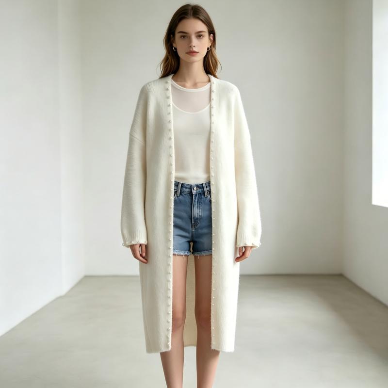 Women S Long Knit Cardigan Coat Beaded Loose Plus Size Autumn Winter Outerwear