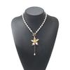 N11181 Sweet and cool ins style egg flower pendant necklace, fashionable imitation pearl beaded OT buckle neck chain necklace