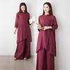 Spring-Summer Zen Buddhist Women's Ramie Two-Piece Suit - Slant Lapel Meditation Attire