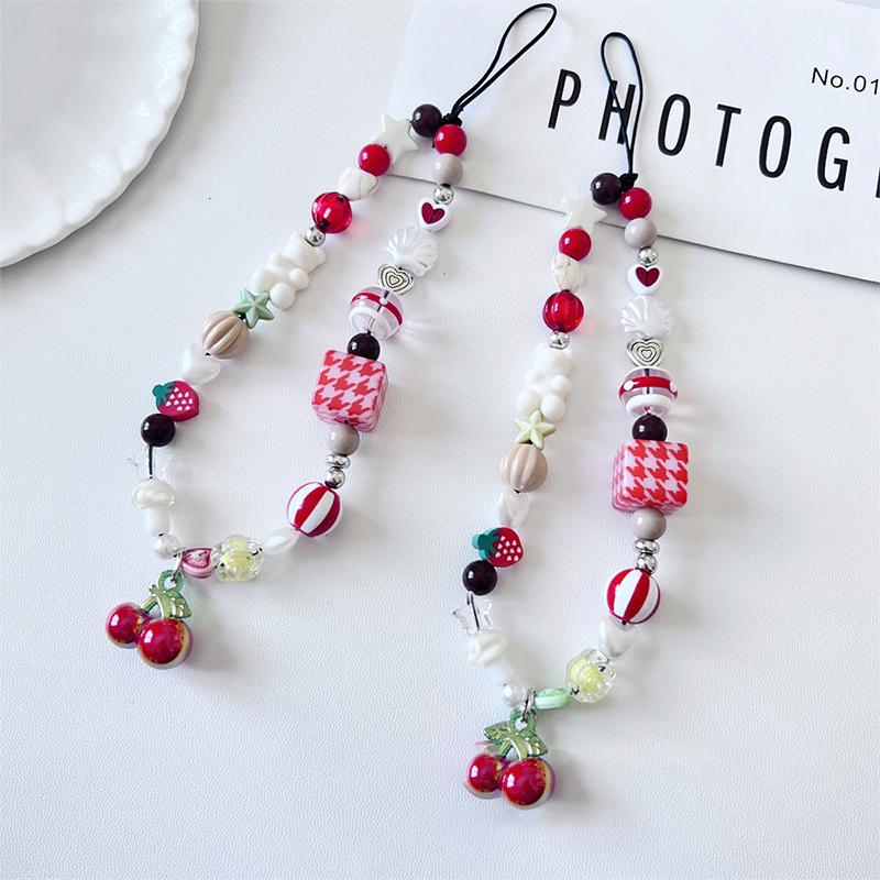 Клубничный Жемчужный Телефонный Ремешок Вишневые Любовные Бусины Подвеска Шарм Милый Чехол для Наушников Подвесная Веревка Противопотерянный Ремешок-Шнурок Декор для Сумки