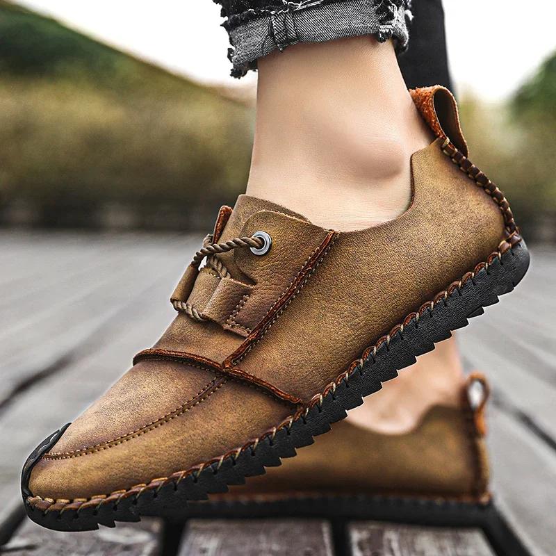 Comfortable Casual Leather Shoes Men Breathable Leather Moccasins Handmade Men Fashion Style Loafers Leather Casual Shoes