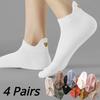 4 Pairs Women Cute Ankle Socks Girls Heart Knit Cotton Socks Solid Color Novelty Fashion Casual Sport Short Socks