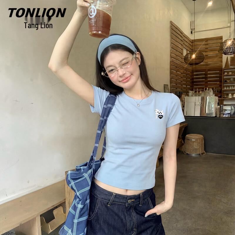 Женская облегающая футболка TonLion с принтом собак и круглым вырезом