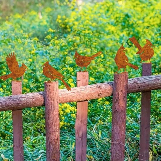 5 шт. ржавых птиц, украшения, металлический силуэт птицы, сад, двор, искусство, простая установка, железный балкон, забор, верхушка, декоративные украшения для улицы