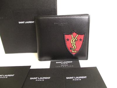 Оригинальный мужской кошелек YSL из черной кожи с пэчворком, складной, для купюр #a018 Открытая коробка