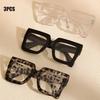 3pcs Fashion Retro Large Frame Square Women Anti Blue Light Glasses Computer Transparent Men Eyewear