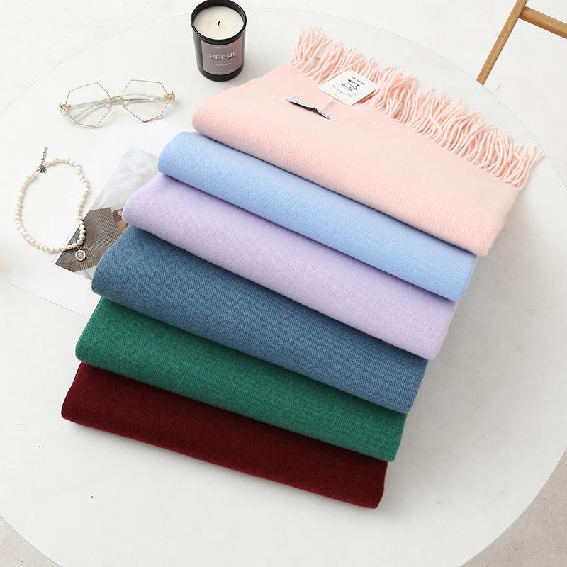 Women's Warm Wool-Feel Faux Cashmere Scarf - Thick, Plain Color Shawl for Autumn/Winter