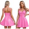 Ladies Wetlook Sleeveless A-line Leather Party Club Dresses Pleated Mini Dresses for Women