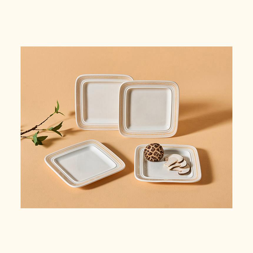 Керамическая квадратная тарелка CORELLE Rosemont, 4 предмета, столовая посуда, цвет слоновой кости и оранжевый