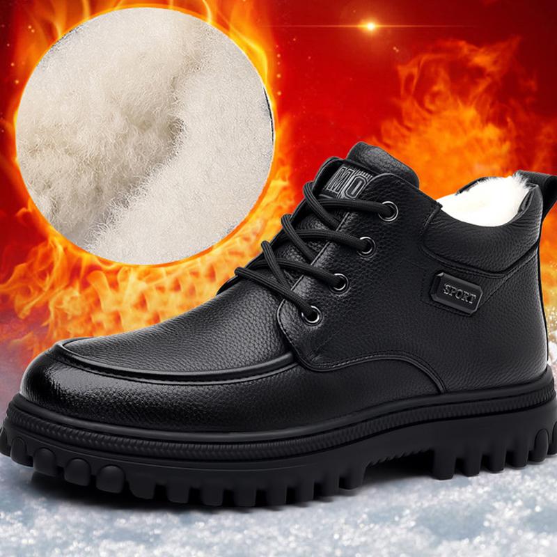 2024 зимняя обувь мужские ботильоны модный бренд мужская обувь натуральная кожа теплый плюш плоская нескользящая чисто черный D230