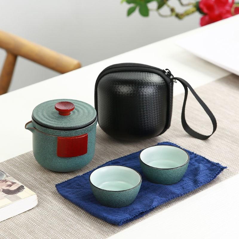 Kung Fu Tea Set One Pot Two Cups Portable Storage Bag Ceramic Teapot