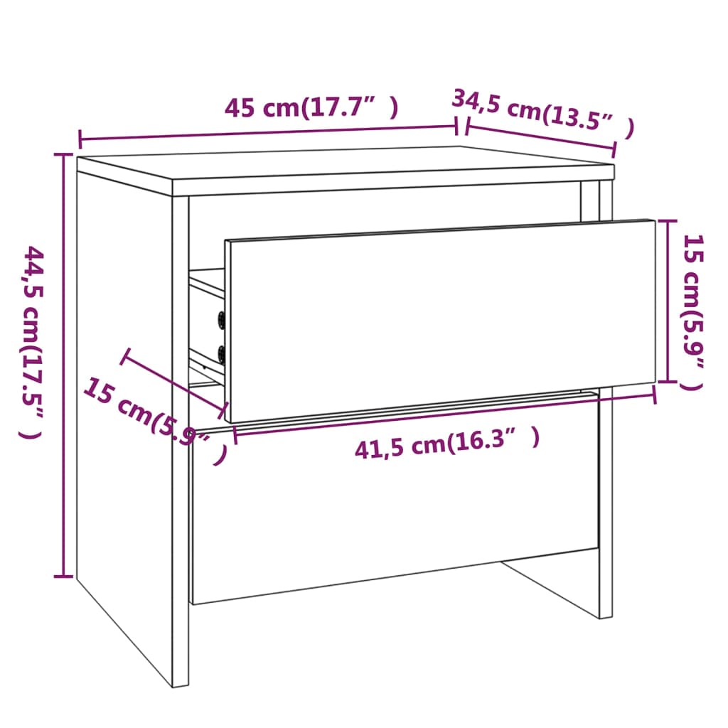 Nightstand White 45 x 34.5 x 44.5 cm Engineered Wood