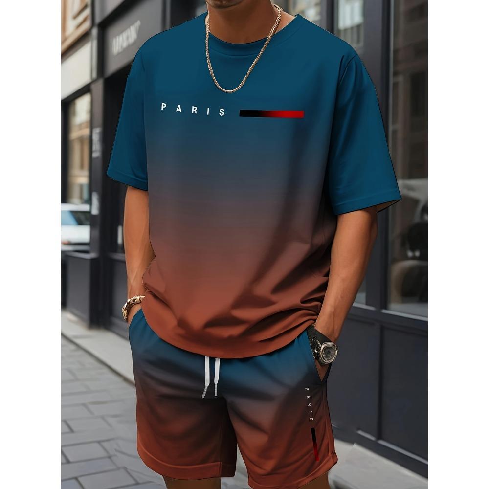 New Men's Cross Print T-Shirt and Shorts Set Stylish Streetwear Short-Sleeve Top and Shorts Combination Holiday Men's Apparel
