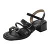 Holiday wind summer fashion outer wear open-toed sandals thick heel belt buckle stepping on shit feeling retro middle heel Roman sandals women