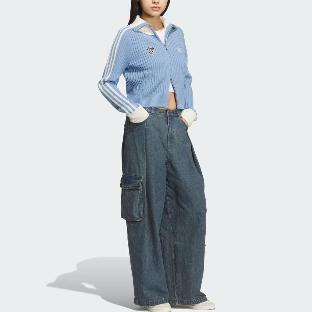 Adidas Originals FW25 Team Full Zip Sports Slim Fit Casual Zip Knit Sweater Women Sweater KF0719