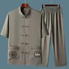 Men's Chinese-Style Tang Suit Ice Linen Short-Sleeve Set – Casual Summer Wear for Middle-Aged and Seniors