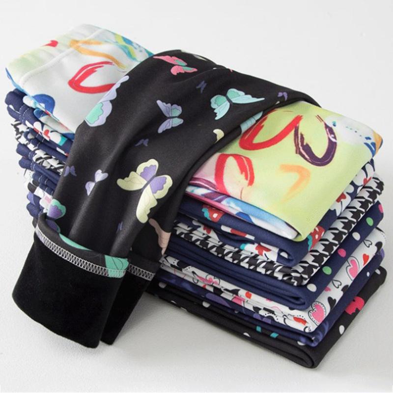 Леггинсы для девочек, плотные, теплые, длинные брюки с принтом, детские эластичные леггинсы