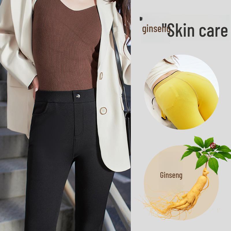 Женские узкие черные брюки со средней посадкой: С плюшевой подкладкой, увлажняющие, высокоэластичные, идеально подходят для осени/зимы.