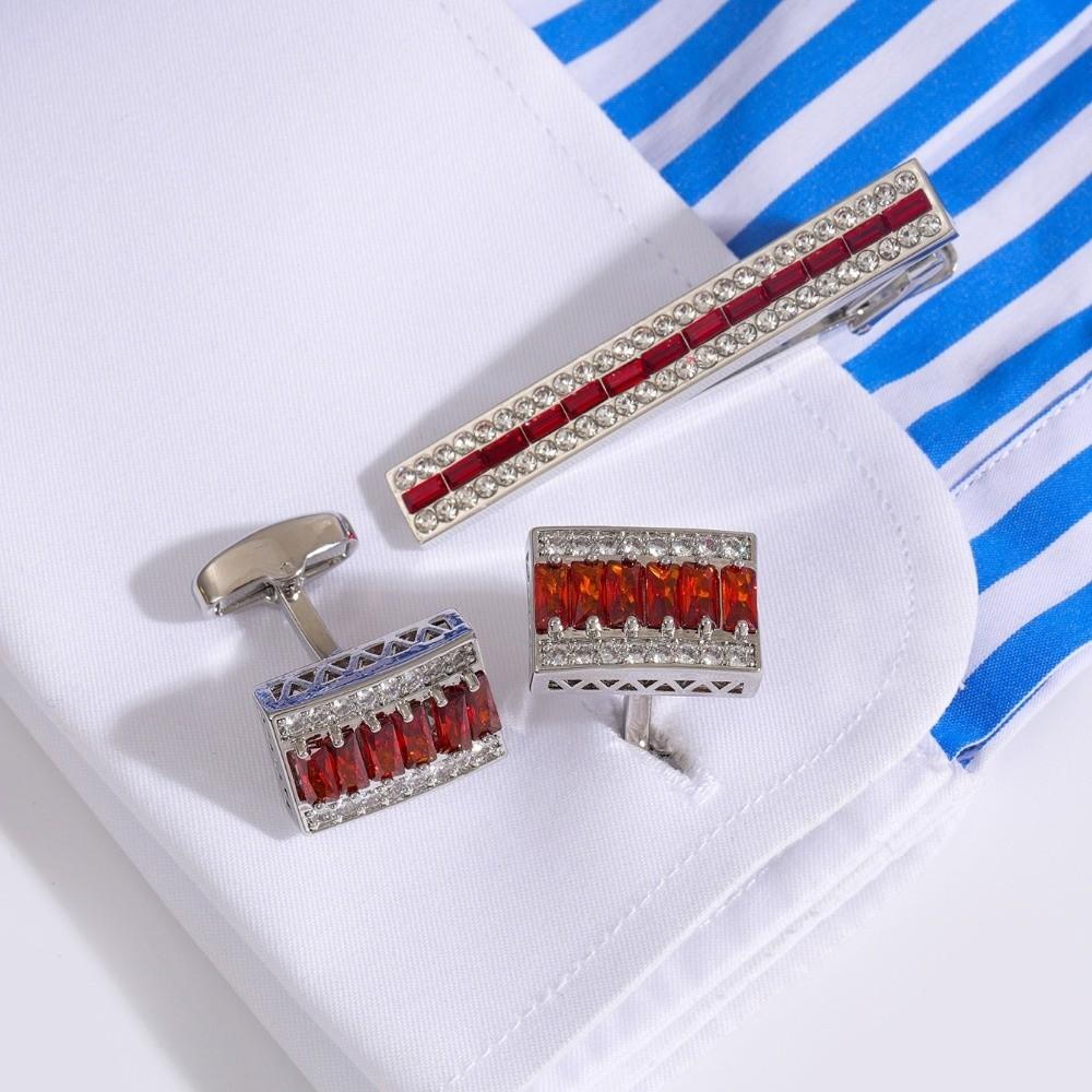 Shiny Cuff Links Zinc Zinc Alloy Sleeve Button Fashion Strip Zircon Tie Clip Men's Suit Accessory