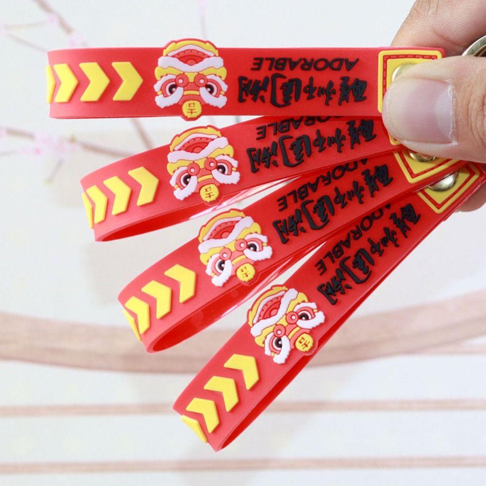 Small Pendants Year Snake Keychain Red Color Cartoon Keyring Lion Dance Doll Daily Use