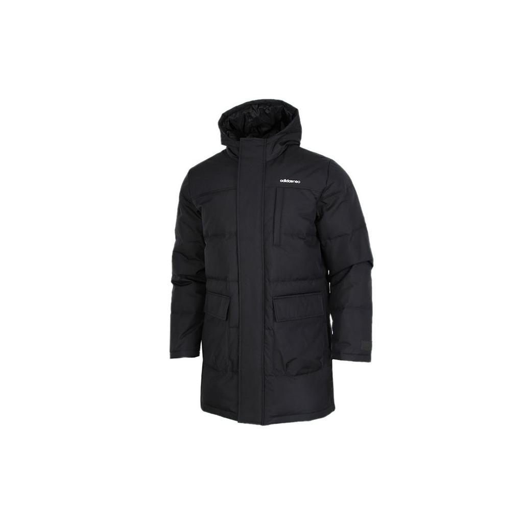 Adidas Neo Letter Pattern Mid-Length Hooded Down Jacket Men Outerwear Black GJ8786