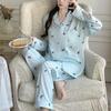 2025 Весна Осень Комплекты из 2 предметов с милым принтом бабочек Женская пижама из искусственного шелка и атласа Пижамный комплект с длинными рукавами Пижама женская Домашняя одежда