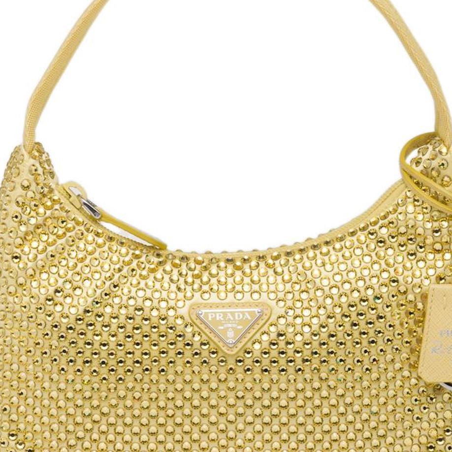 Prada Enamel Triangle Logo Crystal Fabric Hobo Bag Women Bags Pineapple-Yellow 1BC515_2AWL_F068X_V_OOO