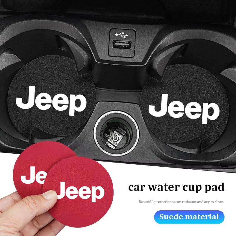 2Pcs Car Suede Water Cup Pad Anti-slip Coaster Accessorys For Jeep Grand Cherokee Wrangler JK Gladiator Compass Renegade Patriot AMN1