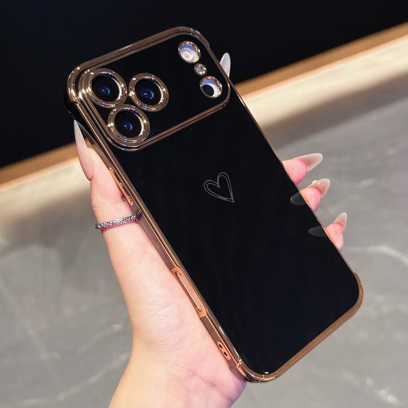Роскошный Чехол для Телефона с Покрытием в Форме Сердца для Apple iPhone 17 16 15 14 Plus 13 12 Mini Pro Max Air С Защитой Камеры