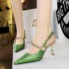 Fashion 2024 New Metallic High Heel Pointed Toe Cutout Ankle Strap One-Strap Pearl Backless Pumps