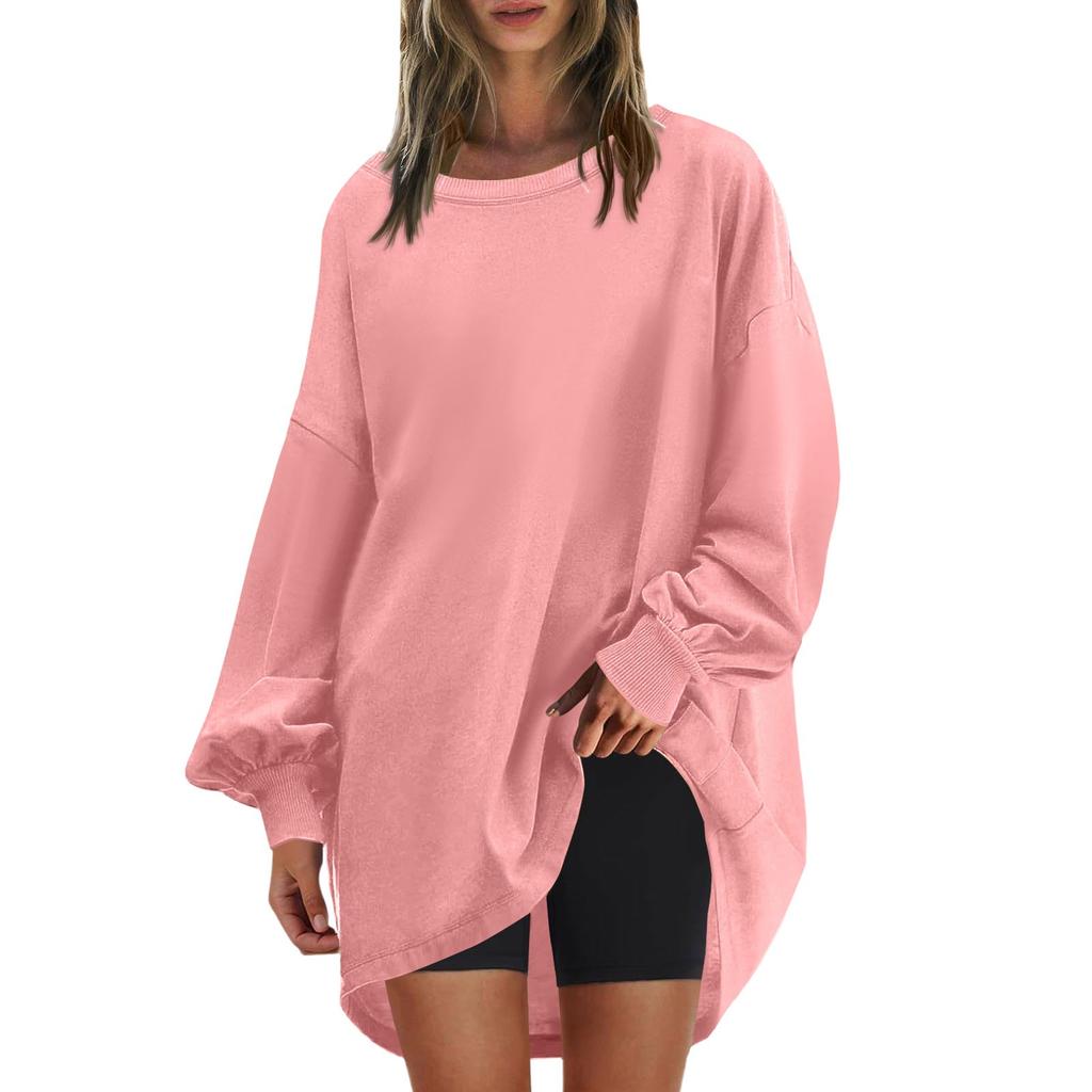 Женская негабаритная круглая толстовка, модный однотонный пуловер, туника с длинными рукавами, топы
