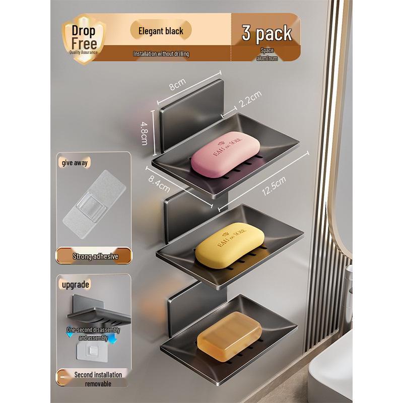 Алюминиевая настенная мыльница цвета «оружейный серый» - Креативный сливной держатель без сверления для хранения в ванной комнате