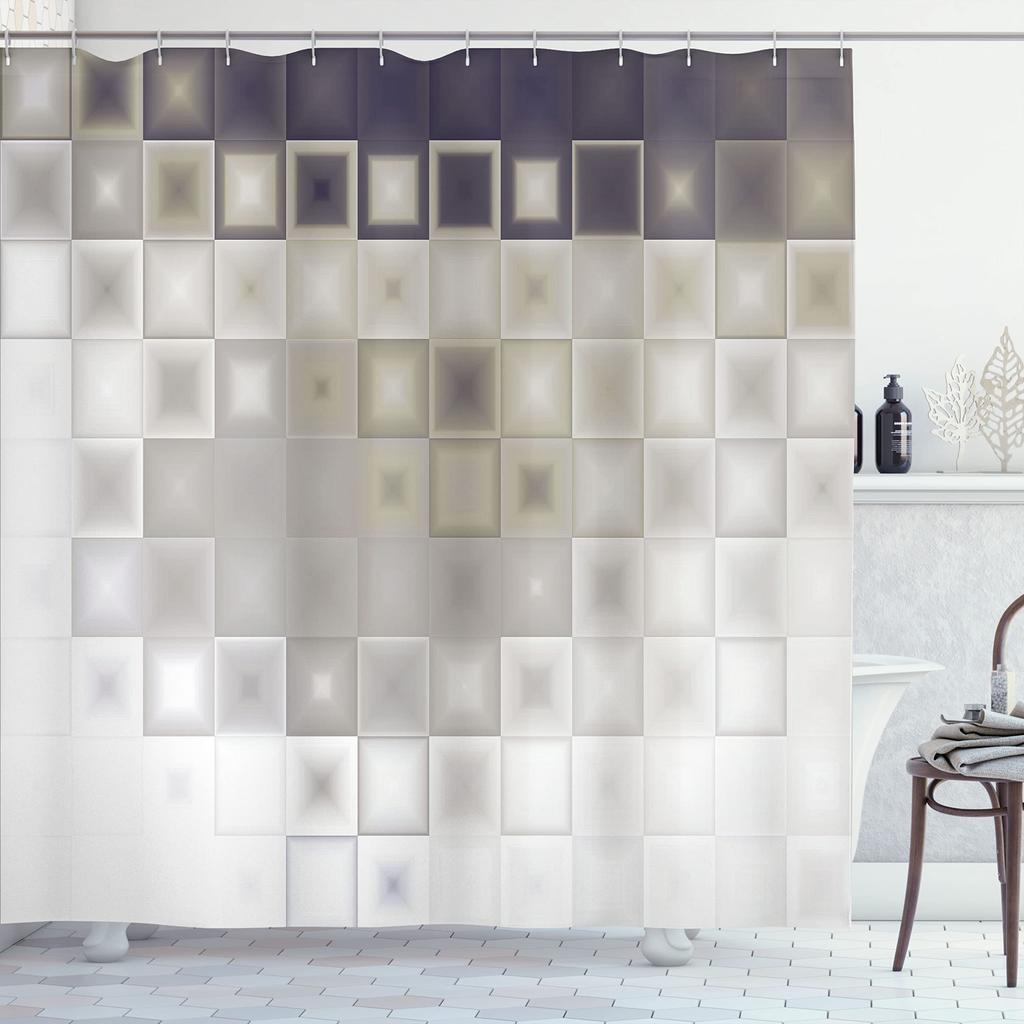 Mosaic Shower Curtain,Modern Mosaic Geometric Seamless Tiles Design Patchwork Artwork Polyester Fabric Waterproof Shower Curtain