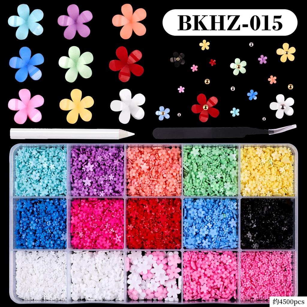 15Grids/box Mixed Resin Bowknot Nail Art Decorations 3D Acrylic Charms Kawaii Colorful Bow Rhinestone DIY Manicure Tools Parts