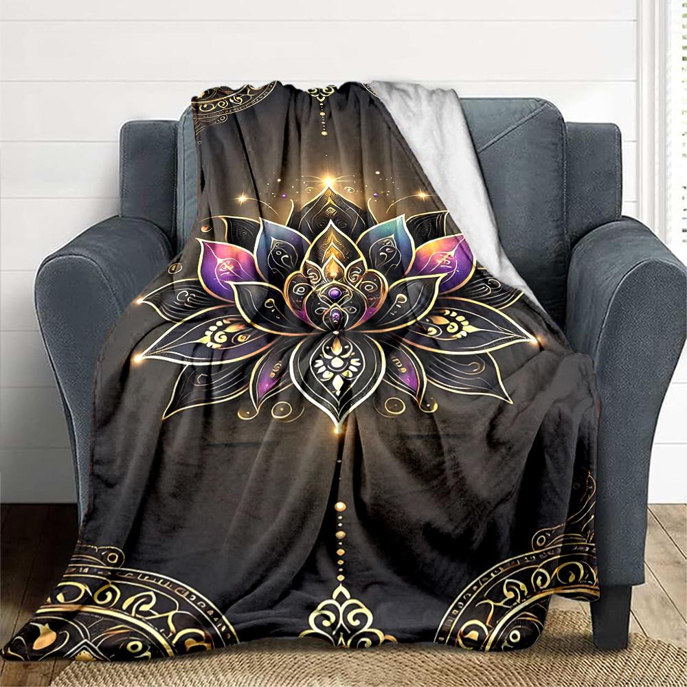 1pc Lotus Mandala Blanket, Lightweight Flannel Throw For Sofa, Bed, Travel, Camping, Livingroom, Office, Couch, Chair