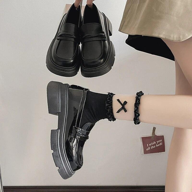 Женские лоферы на высоком каблуке, весна 2024, лакированные кожаные туфли-лодочки на массивной платформе, женские черные туфли без шнуровки Jk, форменная обувь Мэри Джейн
