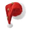 Unisex Velvet Santa Hat with Bells Green/Red Fluffy Christmas Hat with Pompom Ball for Holiday New Year Party Supplies