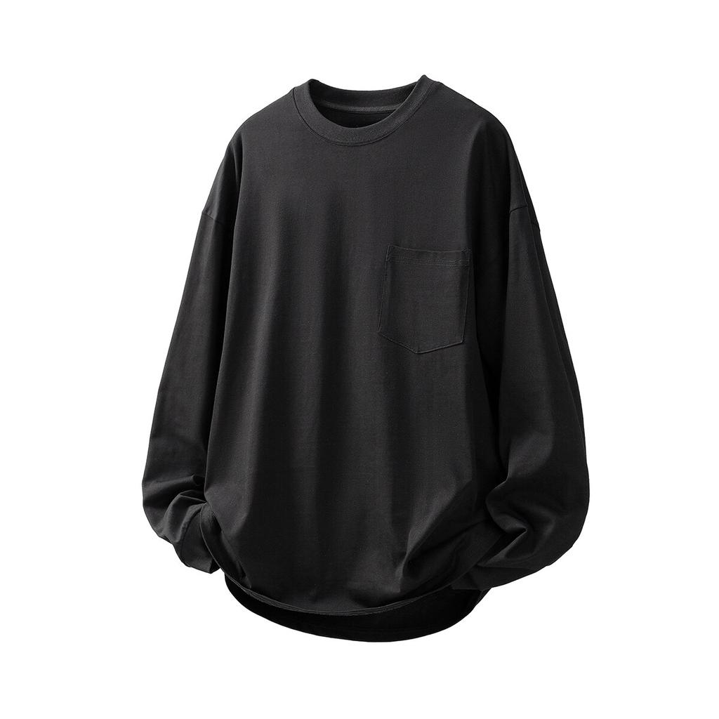 2025 Весна Осень Мужская Футболка с Длинным Рукавом Мужская Повседневная Корейская Футболка Мужская Однотонная Хлопковая Майка Мужская Оверсайз Черная Футболка