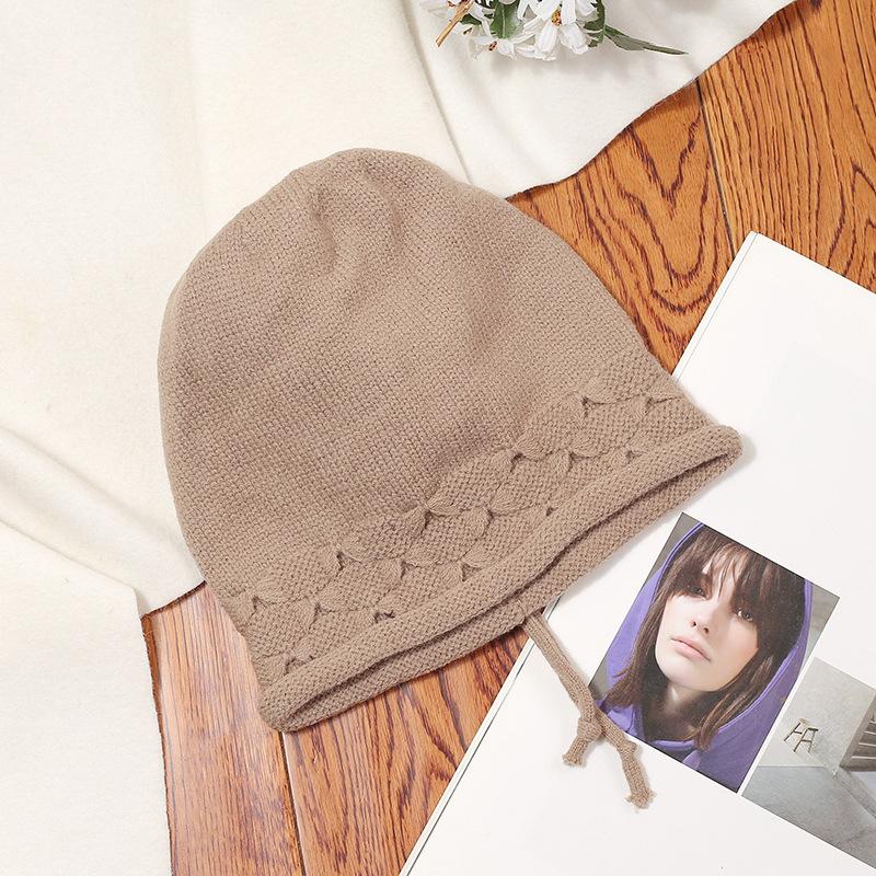 Rawstring Detail Stretchy Slouchy Beanie Hat, Unisex Solid Color Soft Adjustable Winter Knitted Skull Cap