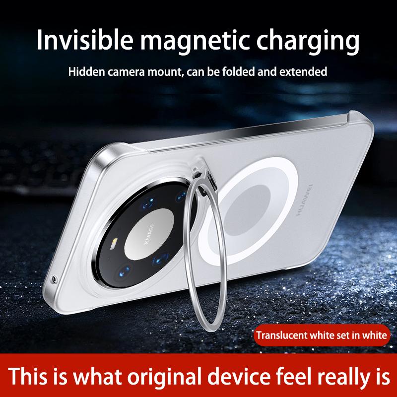 Безрамочный для Magsafe Магнитный Чехол для Телефона Huawei Mate 60 70 80 Pro Max + Подставка-Держатель для Линзы Прозрачная Защитная Задняя Крышка