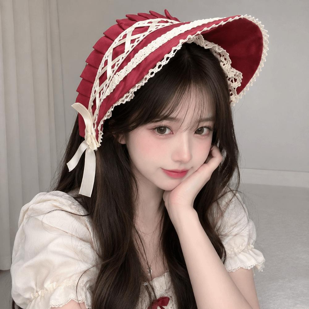 Ruffle Lolita Bonnet Cap Pastorale Style Lace Hat Victorian Headpiece  Halloween Costume