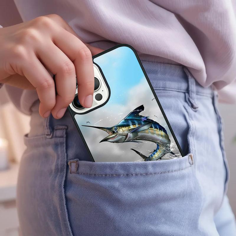 Blue Marlin Painting Phone Case For iPhone 17 Air 15 16e 14 13 Pro Max Coque 12 11 Pro Max PLUS cover