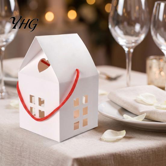 Decorative Gift Boxes for Weddings 10PCS House Shape Cardboard Candy Boxes, Hollow Window Design Containers Aromatherapy Packaging with Portable Rope,