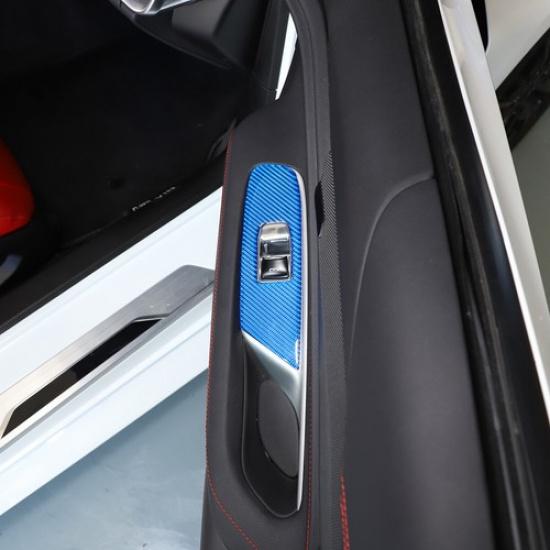 Blue Carbon Fiber Window Glass Lift Switch Frame For Corvette C8 Convertible