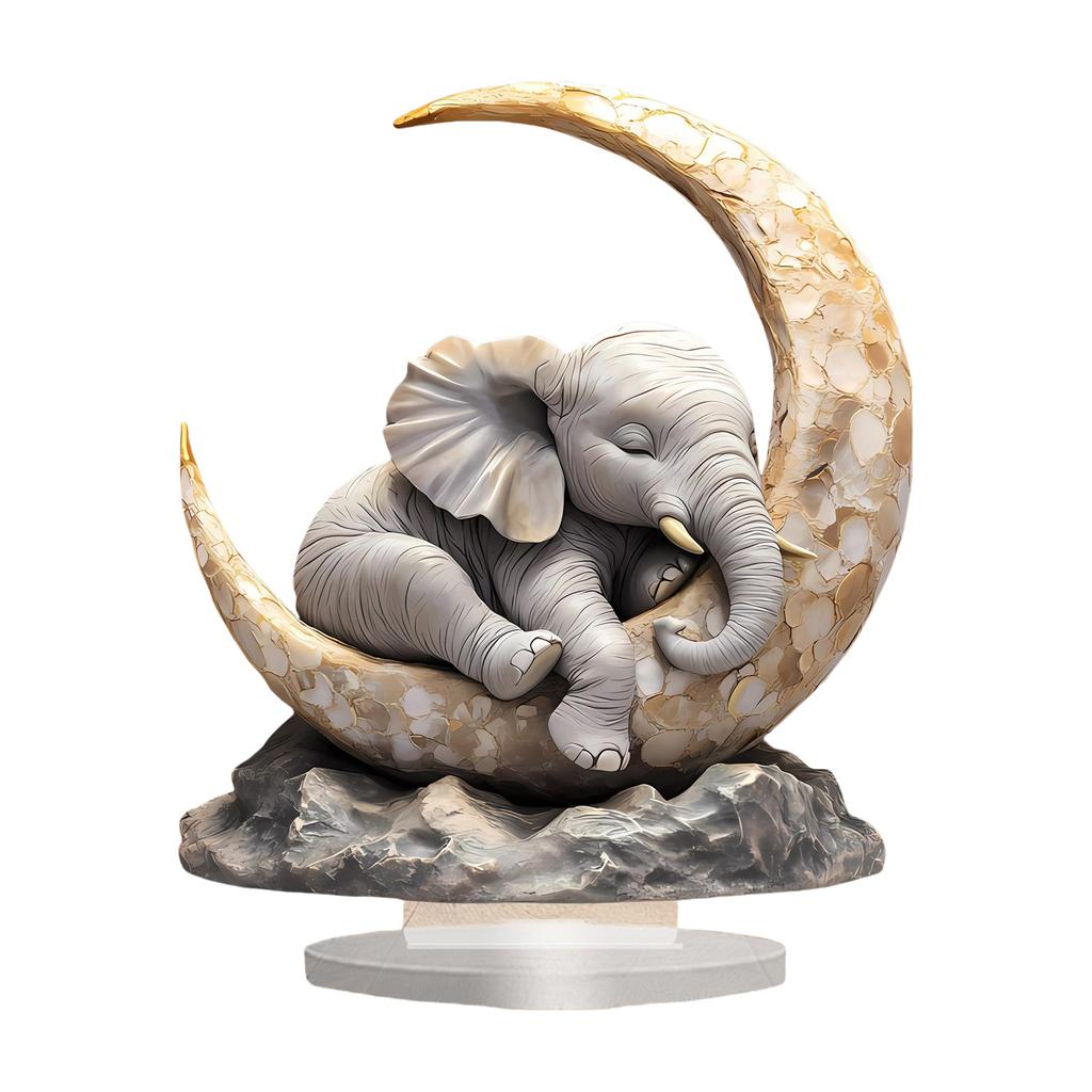 Artistic Elephant Sleep On Moon 2D Flat Acrylic Statue Nontoxic Decorative Piece Ornament For Living Room Office Desktop