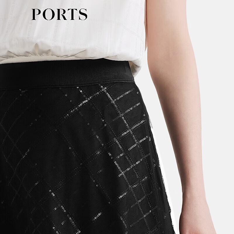 PORTS Women's 2025 Spring/Summer Black A-Line Midi Skirt